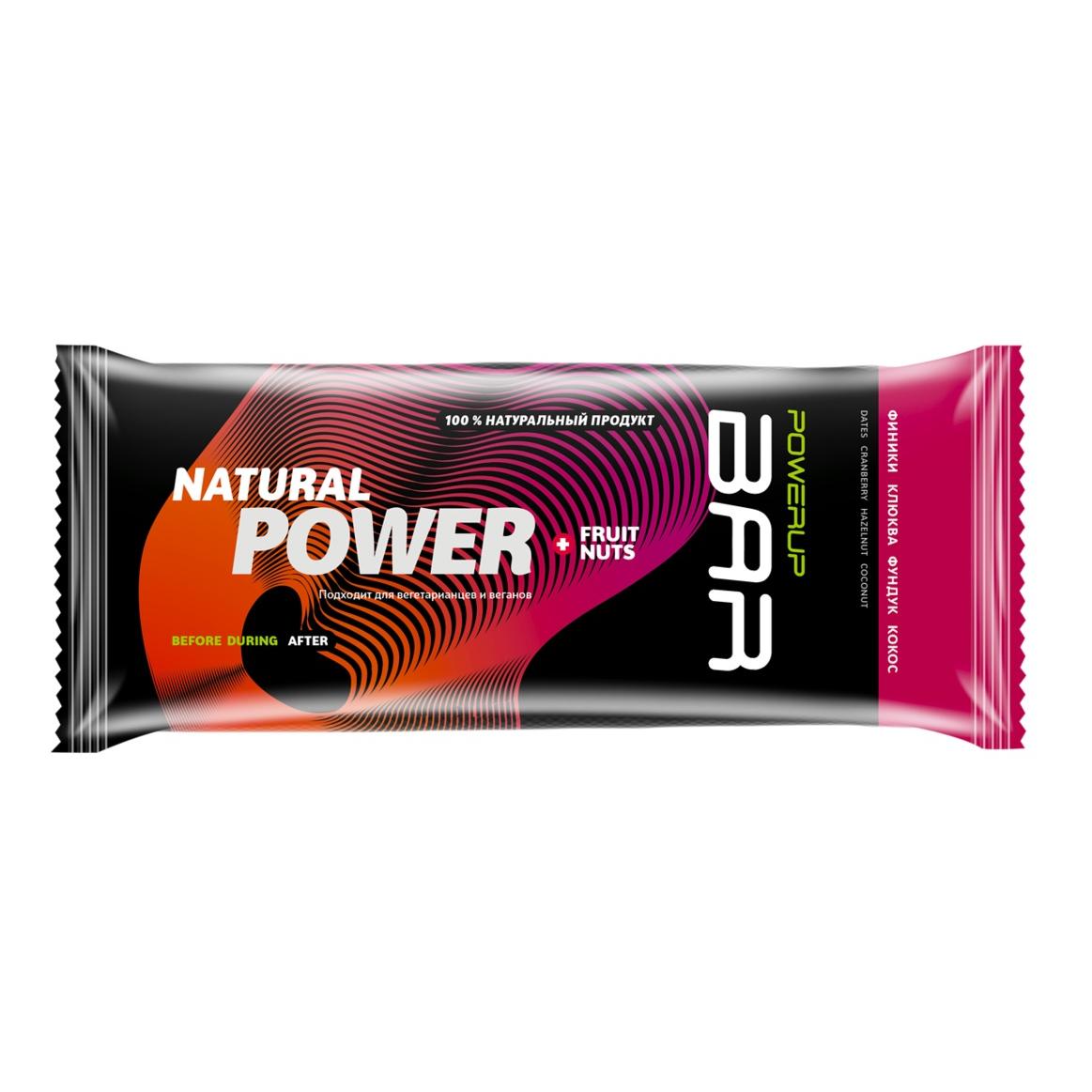 _Батончик POWERUP Bar энергетический 50 г. Fruit+Nuts Финики/Клюква/Фундук/Кокос