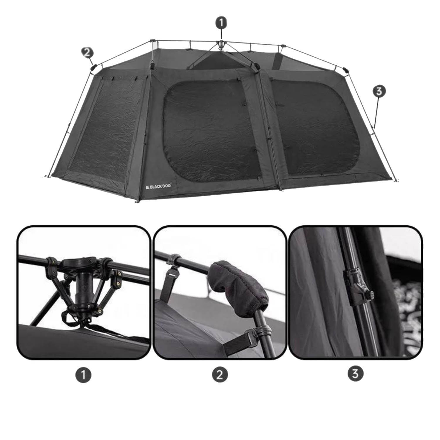 Палатка кемпинговая BlackDog One Bedrooms & One Living Room Automatic Tent 2.0 Black