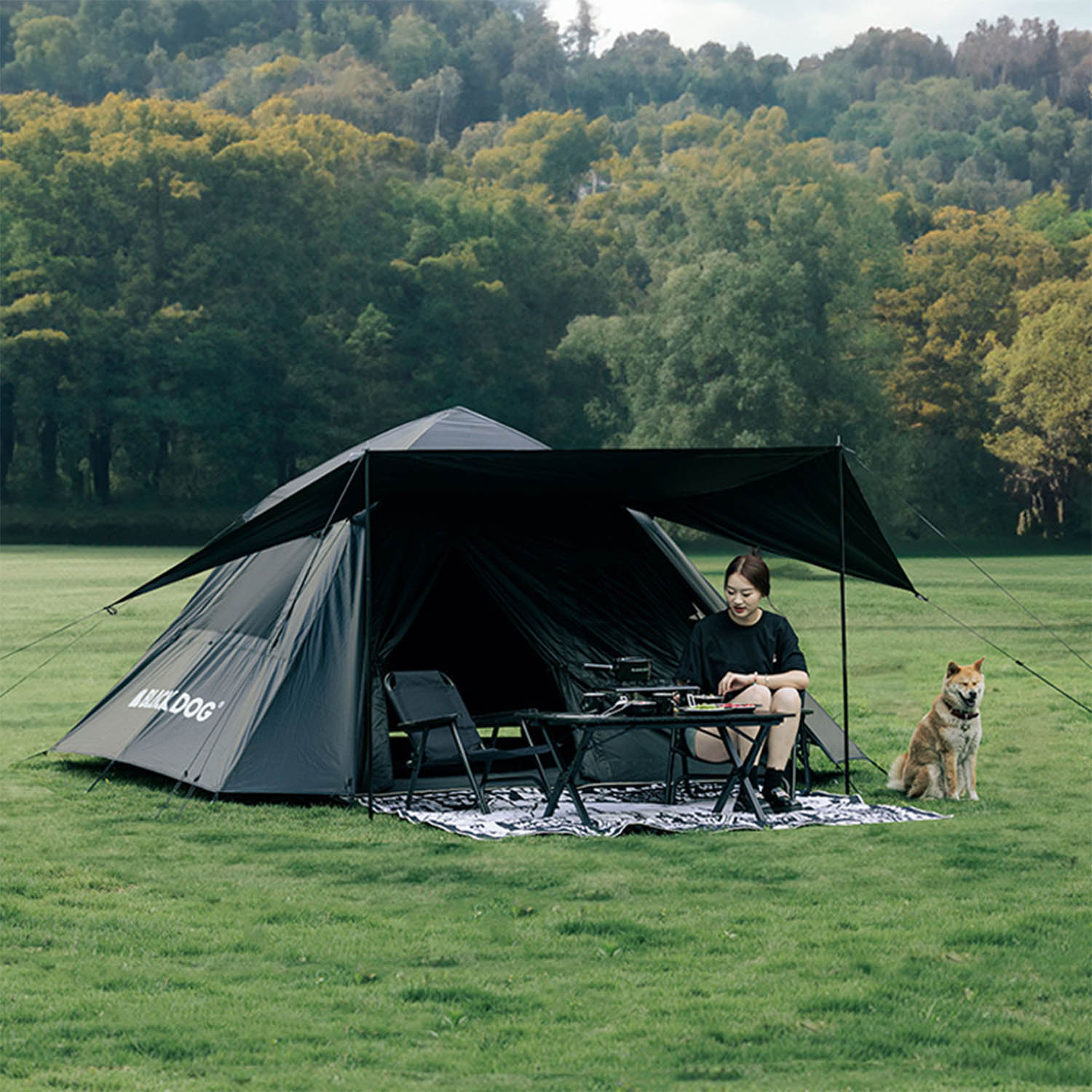 Тент для палатки BlackDog Two Doors And Four Windows Tent 2.0 (Tent Fly) Black