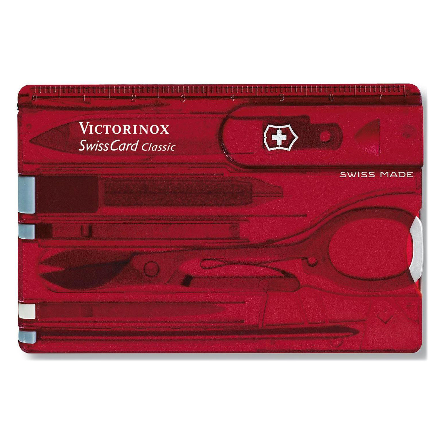 Мультиинструмент Victorinox Swiss Card Classic, 10 функций Полупрозрачный Красный