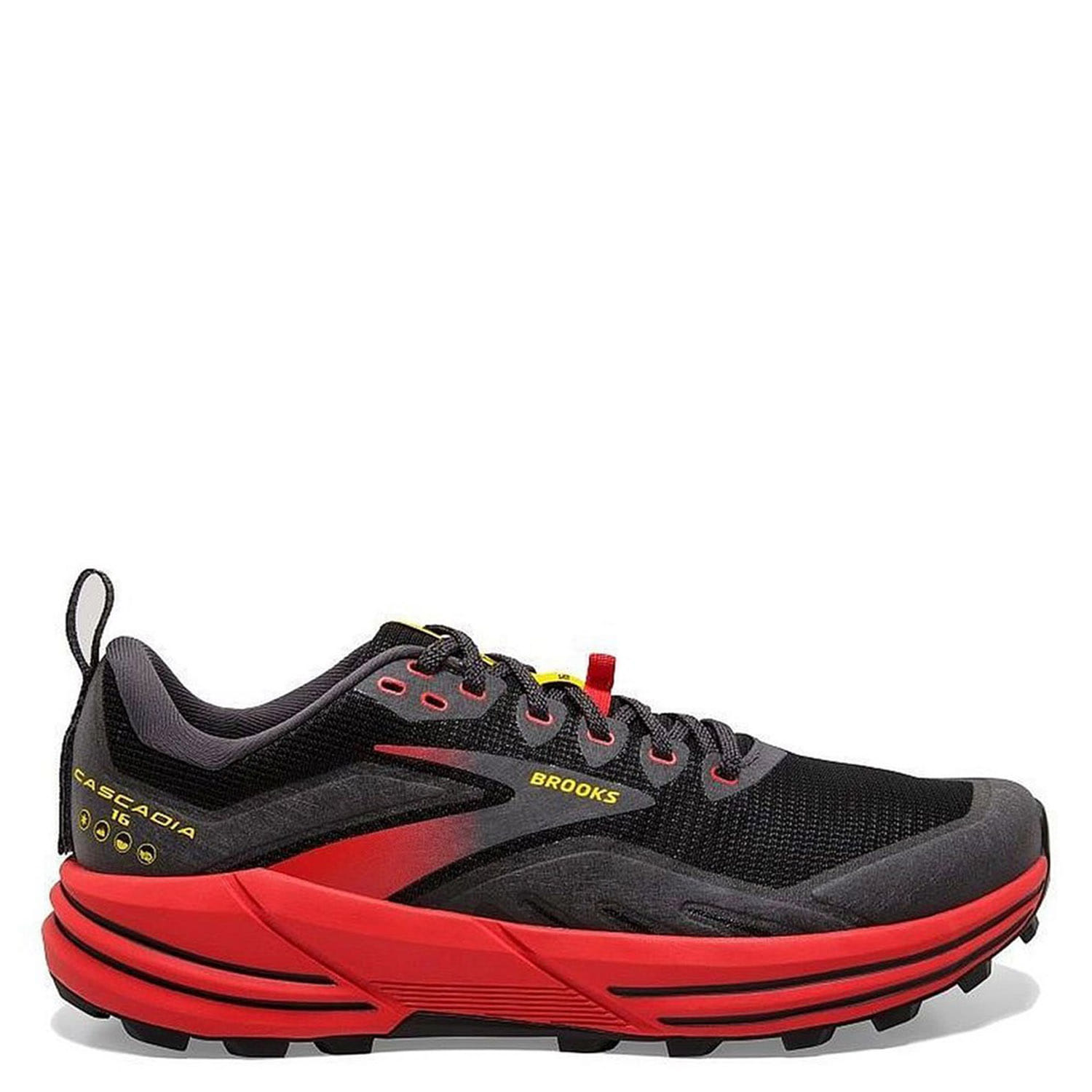 BROOKS Cascadia 16 Black Fiery Red Blazing Yellow