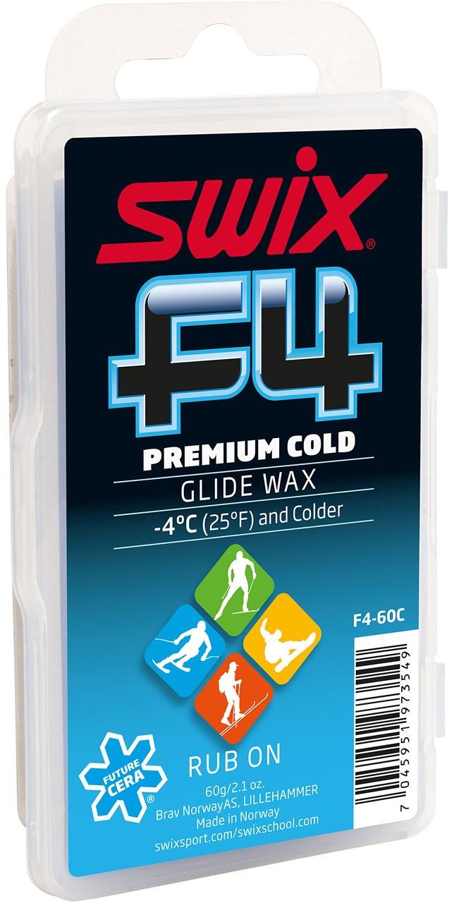 Безфтористый парафин SWIX 2021-22 F4-60C Cold твердая с пробкой 60 гр