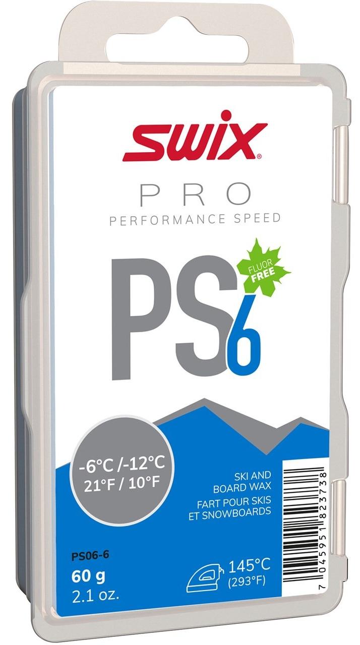 Безфтористый парафин SWIX 2021-22 PS6 парафин -6C/-12C 60 гр Blue