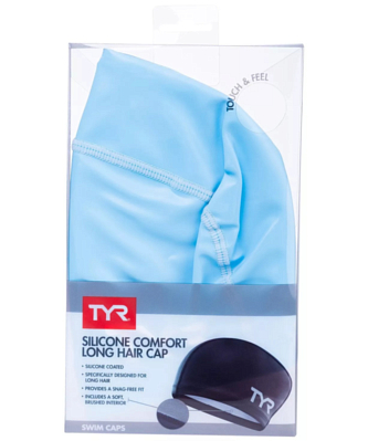 Шапочка для плавания TYR Long Hair Silicone Comfort Swim Cap Голубой