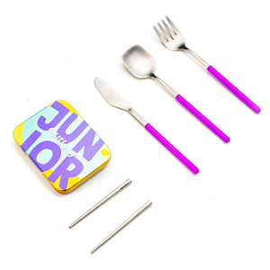 Столовые приборы Outlery Portable Reusable Stainless Steel Kids Travel Cutlery Set Includes Case Purple