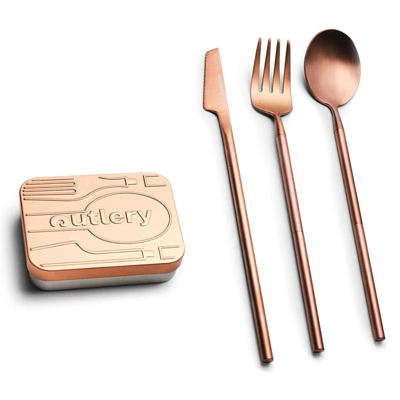 Столовые приборы Outlery Portable Reusable Stainless Steel Travel Cutlery Set Includes Case Rose Gold