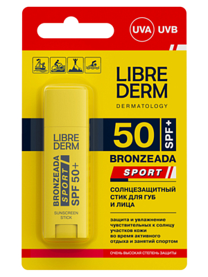 Солнцезащитный стик для губ и лица LIBREDERM BRONZEADA Sport SPF 50+4,8 г